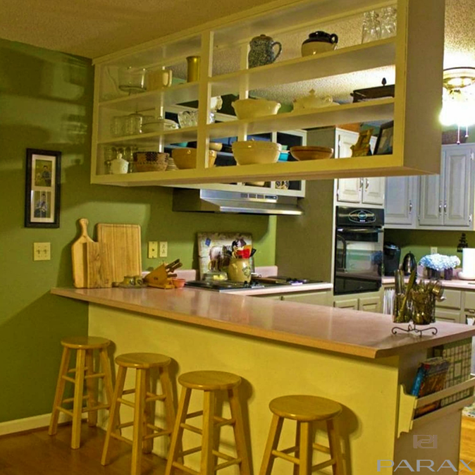 Unique kitchen with counter top shelf
